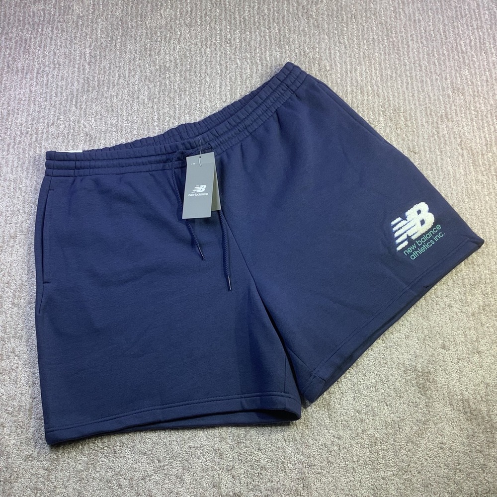 New Balance Chenille Fleece Drawstring Shorts Navy Blue Relaxed Fit Size 2XL NWT